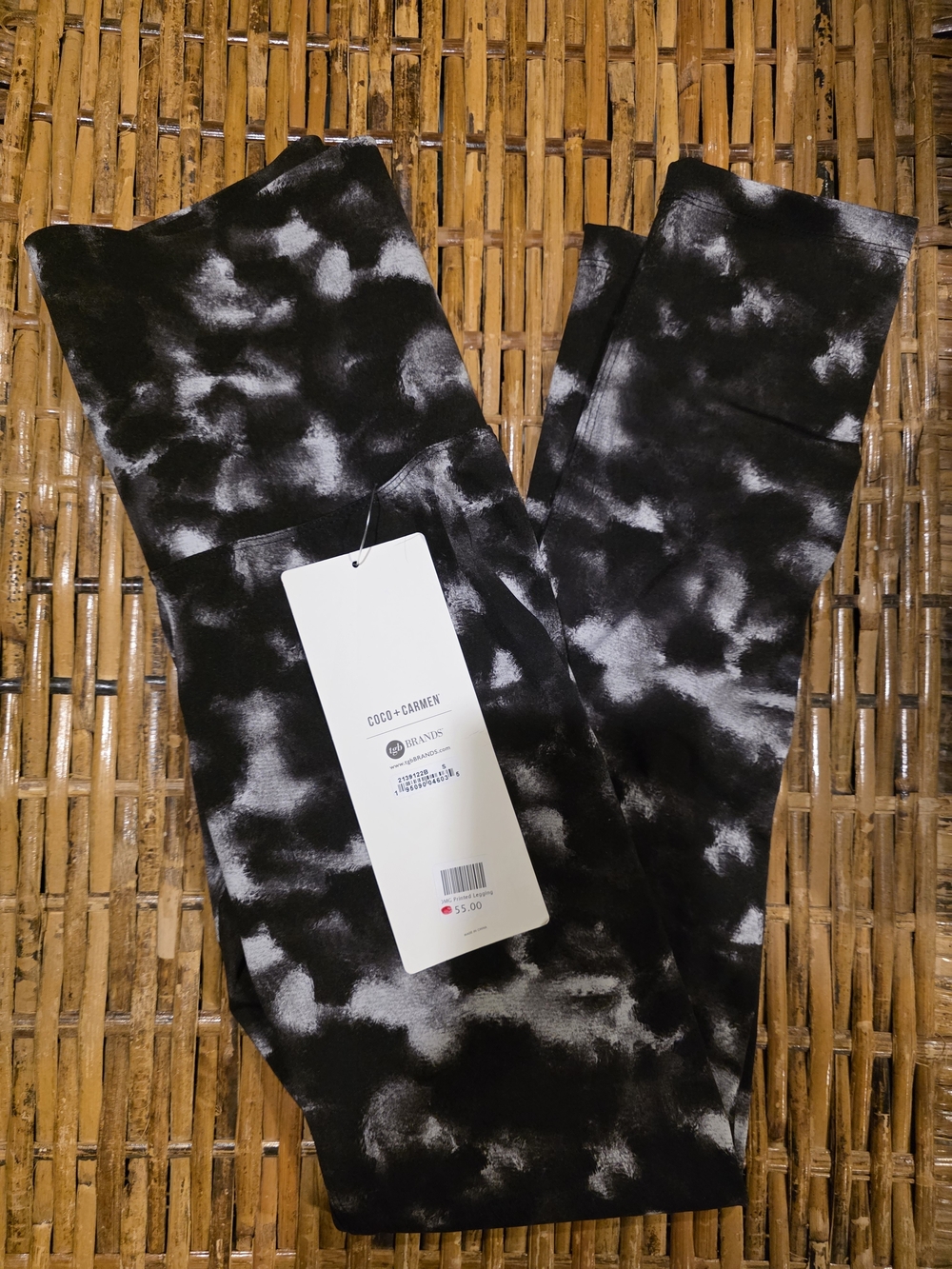 Coco + Carmen Black & White Tie-Dye Belly Compression Leggings